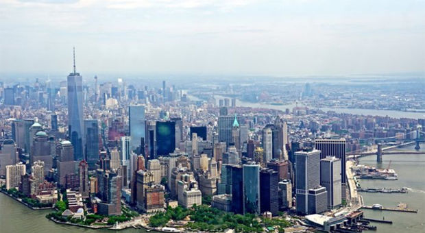 Vy över Manhattan från helikopter